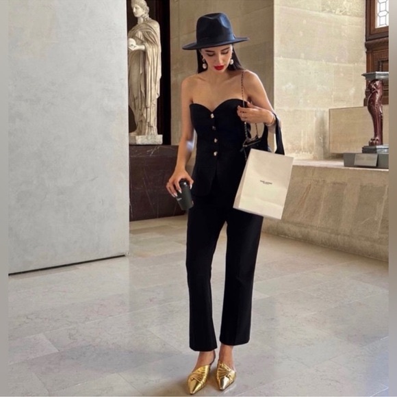 NWT ZARA TWO-PIECE FLARED JUMPSUIT BLACK STRAPLESS - Picture 2 of 16